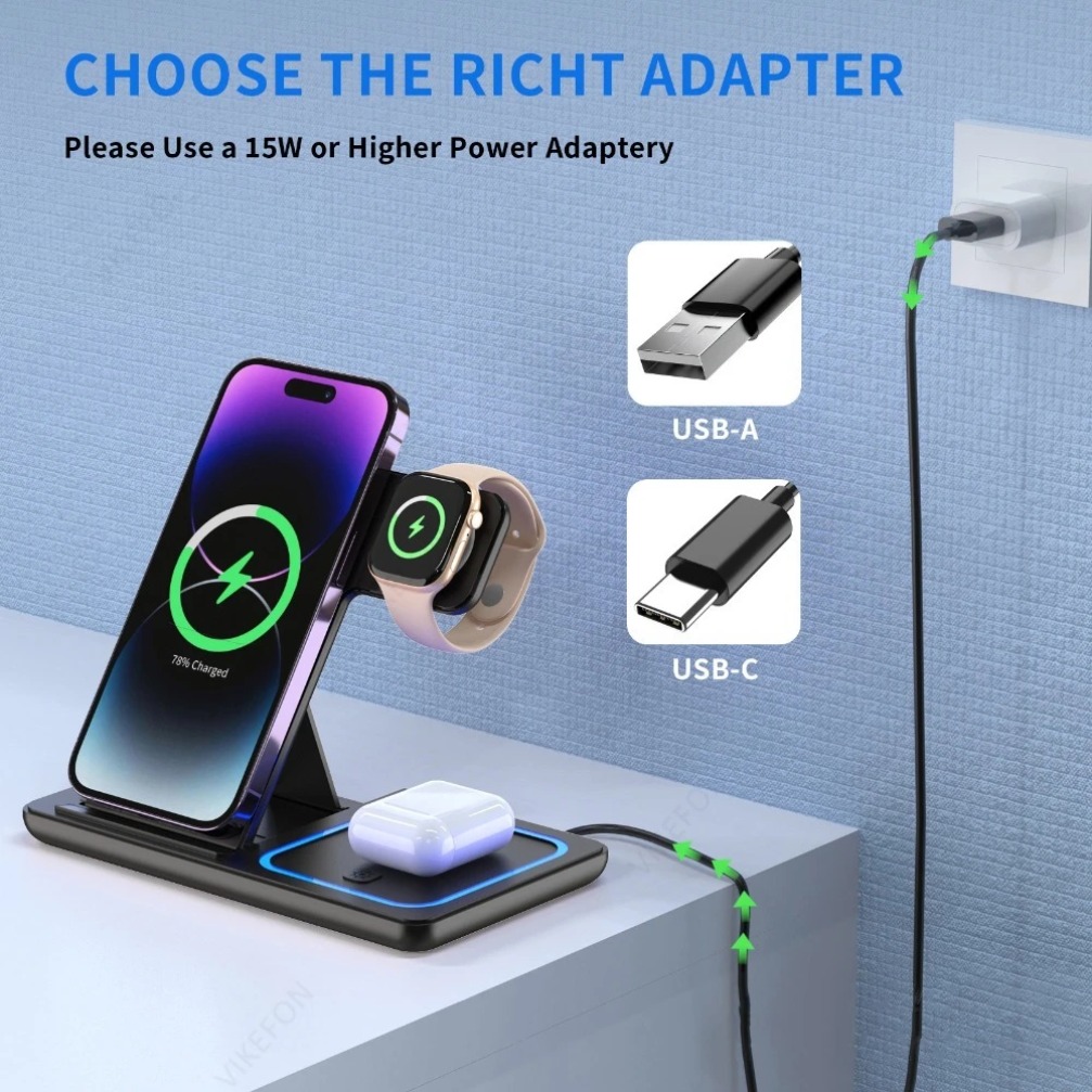 Foldable 3 in 1 Wireless Charg - Watch Charging Dock review and price